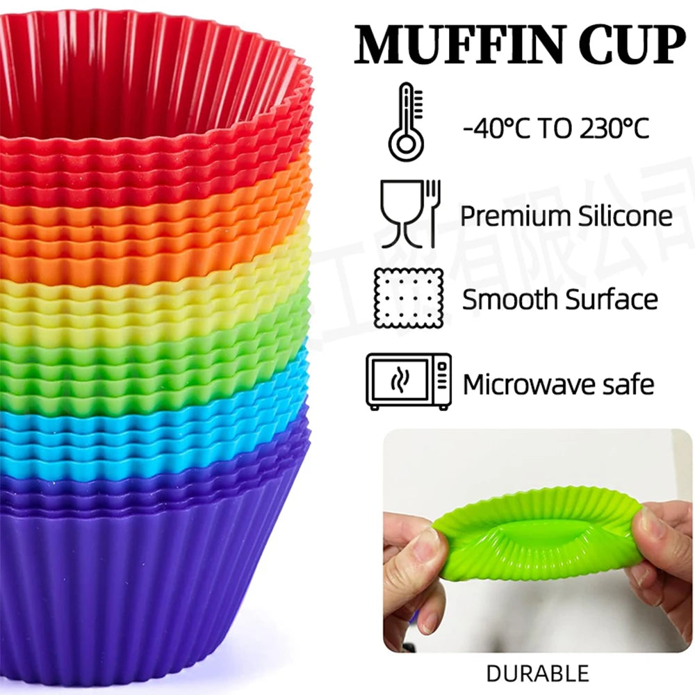 12pcs/lot Silicone Cake Mold Round Heart Shape Muffin Cupcake Baking Molds Home Kitchen Bakeware BPA Free