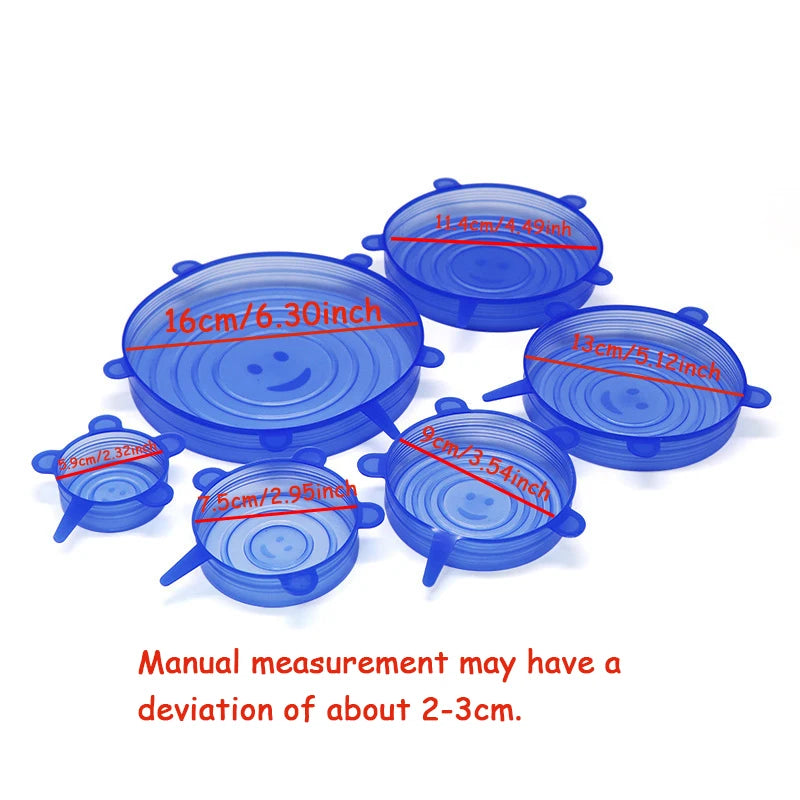 6Pcs Silicone Fresh-keeping Cover Reusable Stretch Canning Lids Refrigerator Microwave Airtight Plastic Wrap Kitchen Accessories