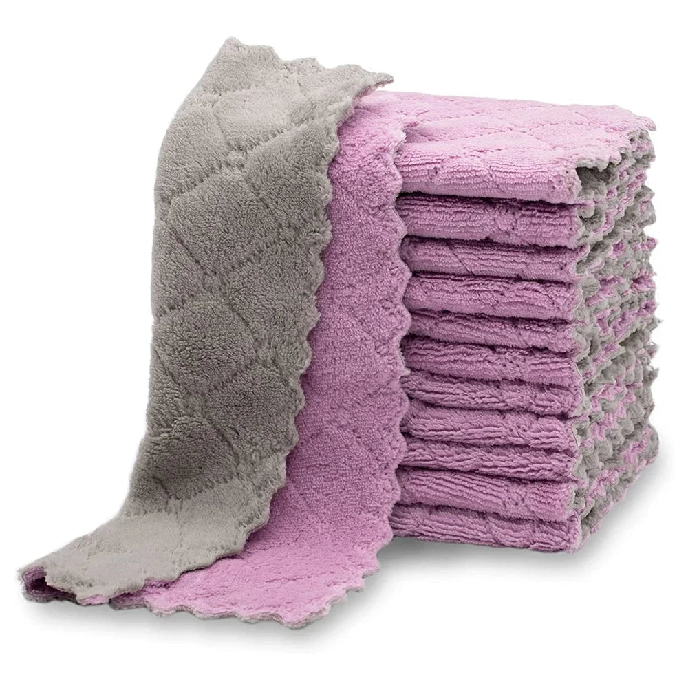 10pcs Cleaning Rags Thickened Coral Fleece Dish Towels Household Absorbent Non-shedding Dishwashing Cloth Kitchen Supplies