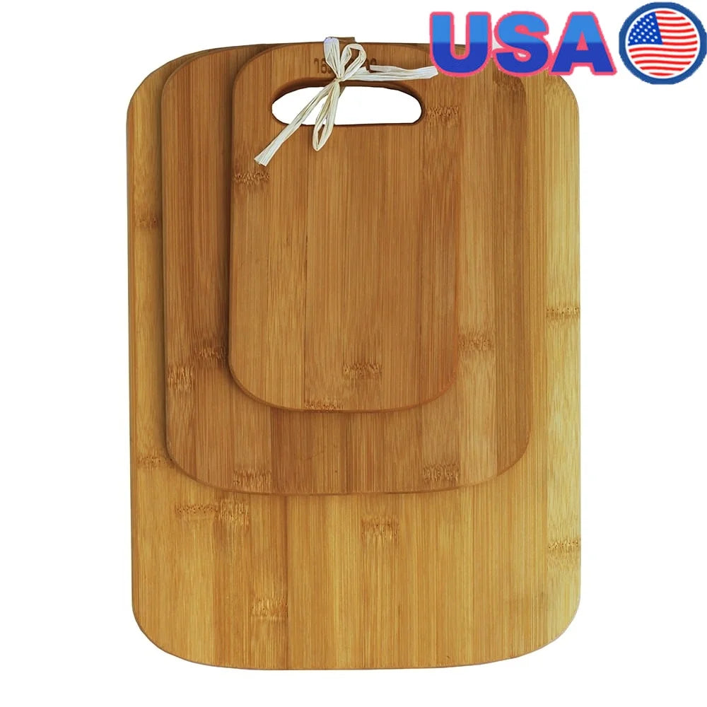 3-Piece Bamboo Cutting Board Set Eco-Friendly Kitchen Essential Multi-Functional Food Prep Boards with Hand Grips Scratch
