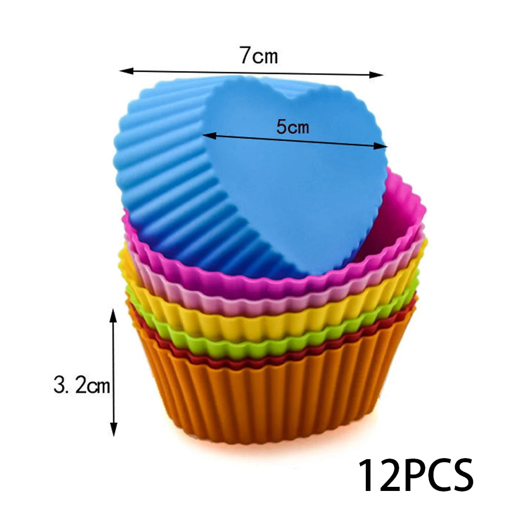 12pcs/lot Silicone Cake Mold Round Heart Shape Muffin Cupcake Baking Molds Home Kitchen Bakeware BPA Free