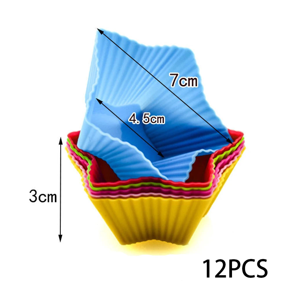 12pcs/lot Silicone Cake Mold Round Heart Shape Muffin Cupcake Baking Molds Home Kitchen Bakeware BPA Free