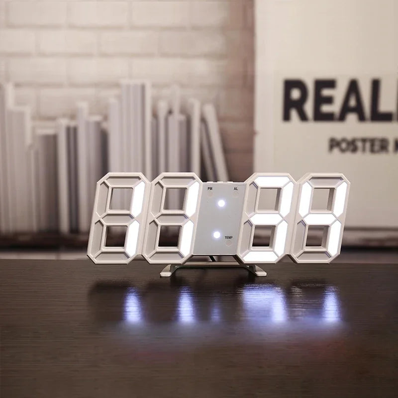 Table 3D LED Digital Alarm Clock Wall Clock Time/Date/Temperature for Home Kitchen Offices Clock Decoration Garden Clocks