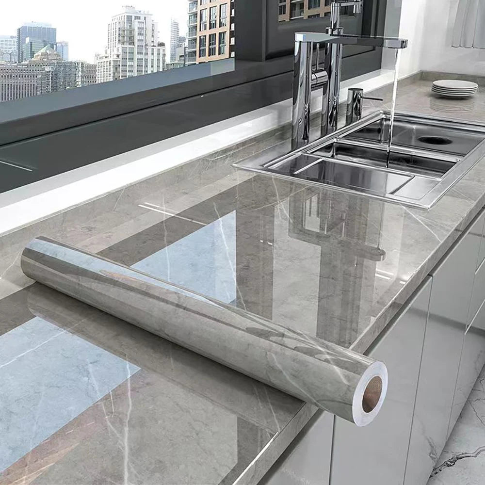 40cm Kitchen Self-adhesive Wall Adhesive Wallpaper Marble Pattern Pvc Home Decorations Oil-proof Water-proof Luxury Home Decor