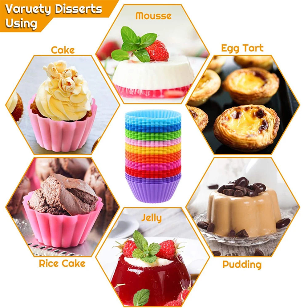 12pcs/lot Silicone Cake Mold Round Heart Shape Muffin Cupcake Baking Molds Home Kitchen Bakeware BPA Free