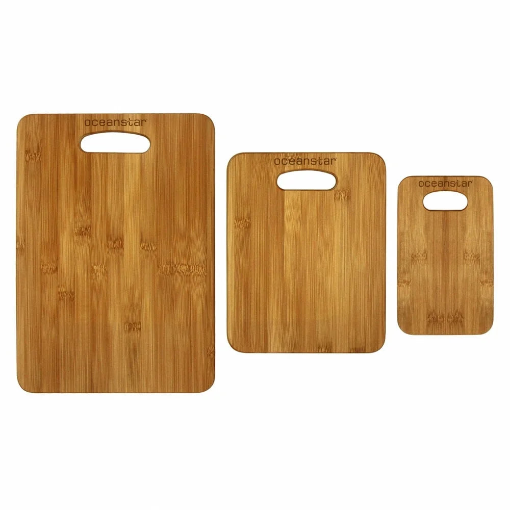 3-Piece Bamboo Cutting Board Set Eco-Friendly Kitchen Essential Multi-Functional Food Prep Boards with Hand Grips Scratch