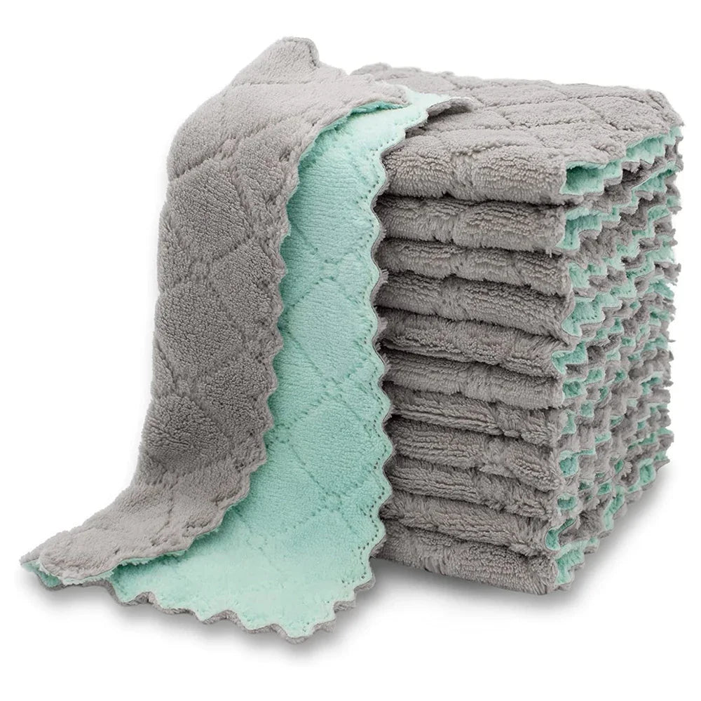 10pcs Cleaning Rags Thickened Coral Fleece Dish Towels Household Absorbent Non-shedding Dishwashing Cloth Kitchen Supplies