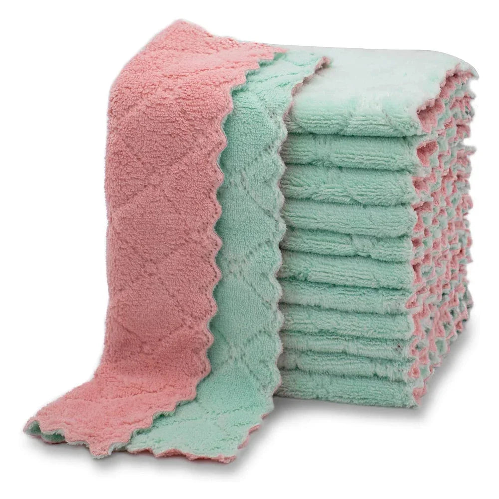 10pcs Cleaning Rags Thickened Coral Fleece Dish Towels Household Absorbent Non-shedding Dishwashing Cloth Kitchen Supplies