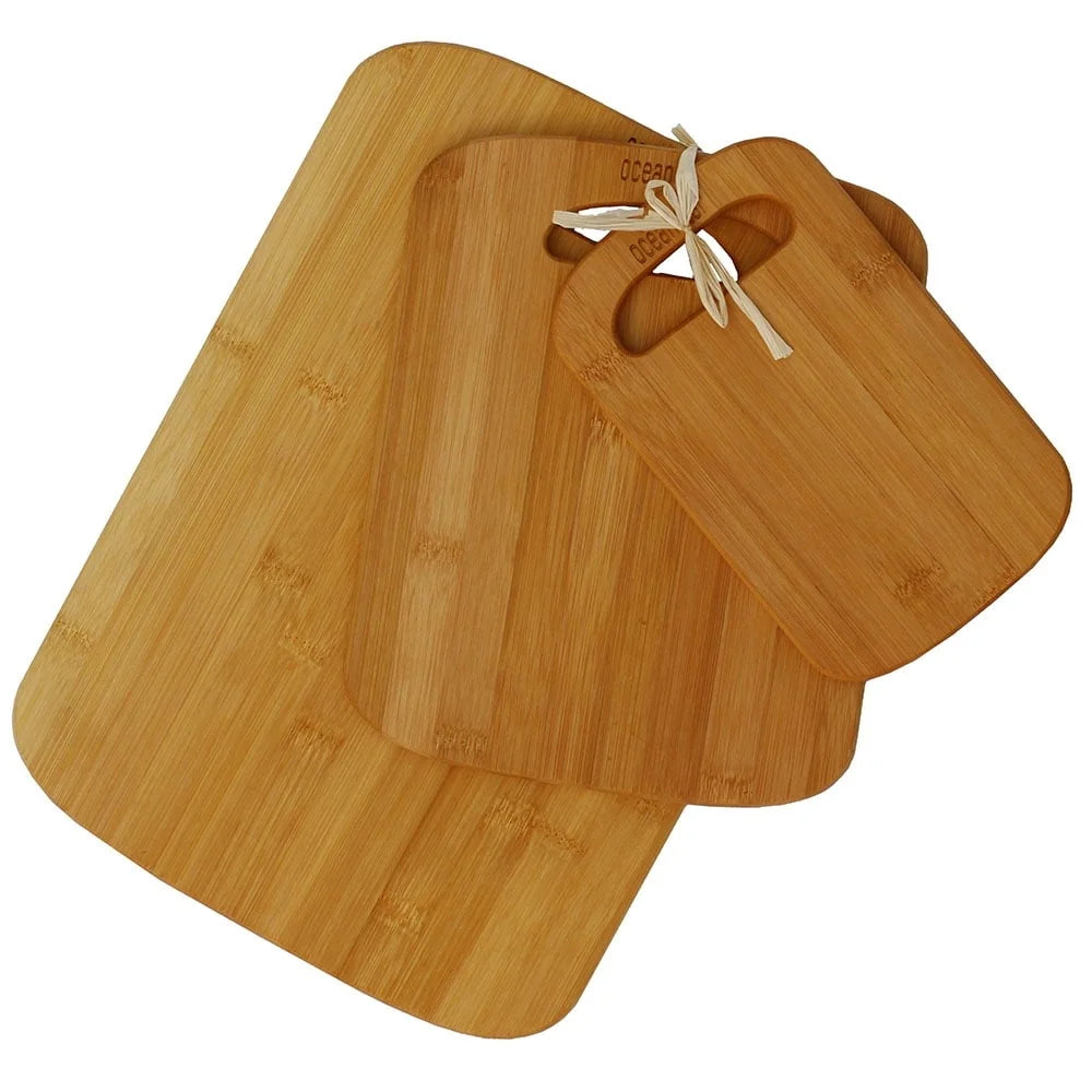 3-Piece Bamboo Cutting Board Set Eco-Friendly Kitchen Essential Multi-Functional Food Prep Boards with Hand Grips Scratch