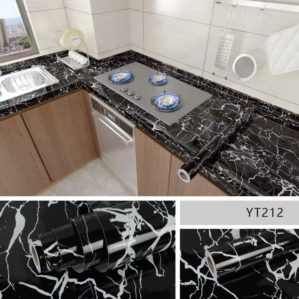 40cm Kitchen Self-adhesive Wall Adhesive Wallpaper Marble Pattern Pvc Home Decorations Oil-proof Water-proof Luxury Home Decor