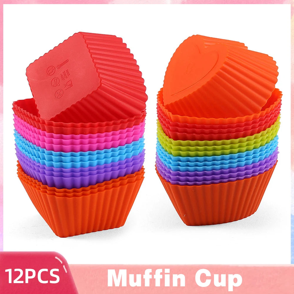 12pcs/lot Silicone Cake Mold Round Heart Shape Muffin Cupcake Baking Molds Home Kitchen Bakeware BPA Free