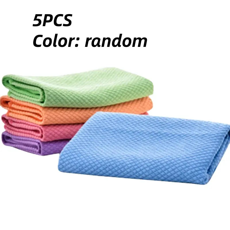 5PCS Microfiber Washing Dish Cloth Cleaning Towel Super Absorbable Window Glass Cleaning Cloth Kitchen Anti-grease Wiping Rags