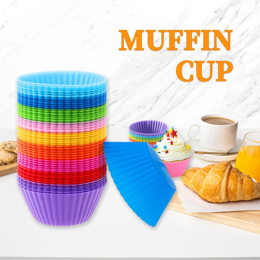 12pcs/lot Silicone Cake Mold Round Heart Shape Muffin Cupcake Baking Molds Home Kitchen Bakeware BPA Free