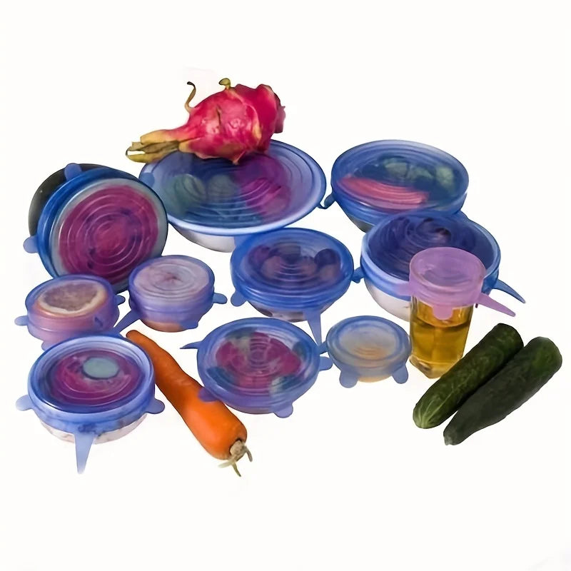 6Pcs Silicone Fresh-keeping Cover Reusable Stretch Canning Lids Refrigerator Microwave Airtight Plastic Wrap Kitchen Accessories