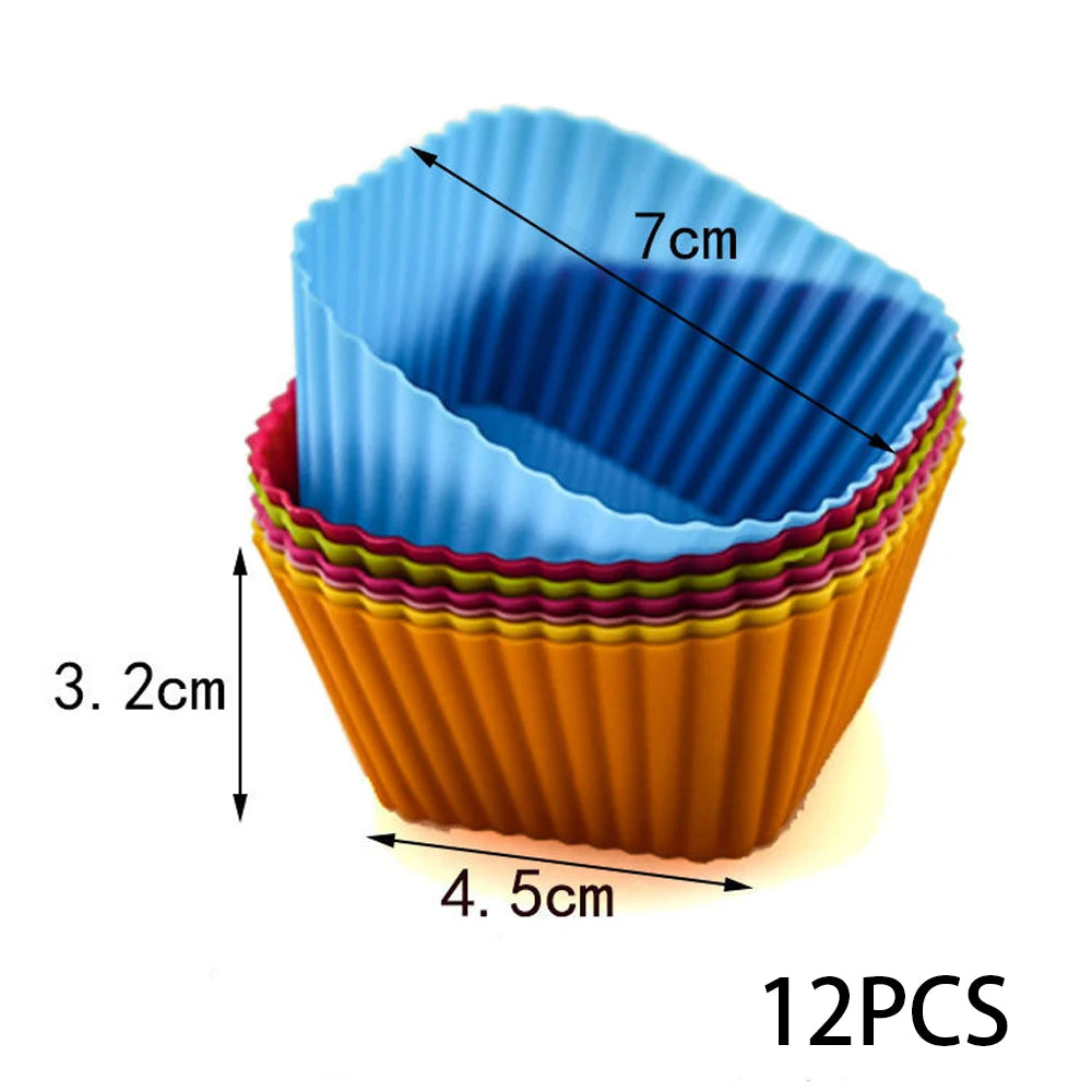 12pcs/lot Silicone Cake Mold Round Heart Shape Muffin Cupcake Baking Molds Home Kitchen Bakeware BPA Free