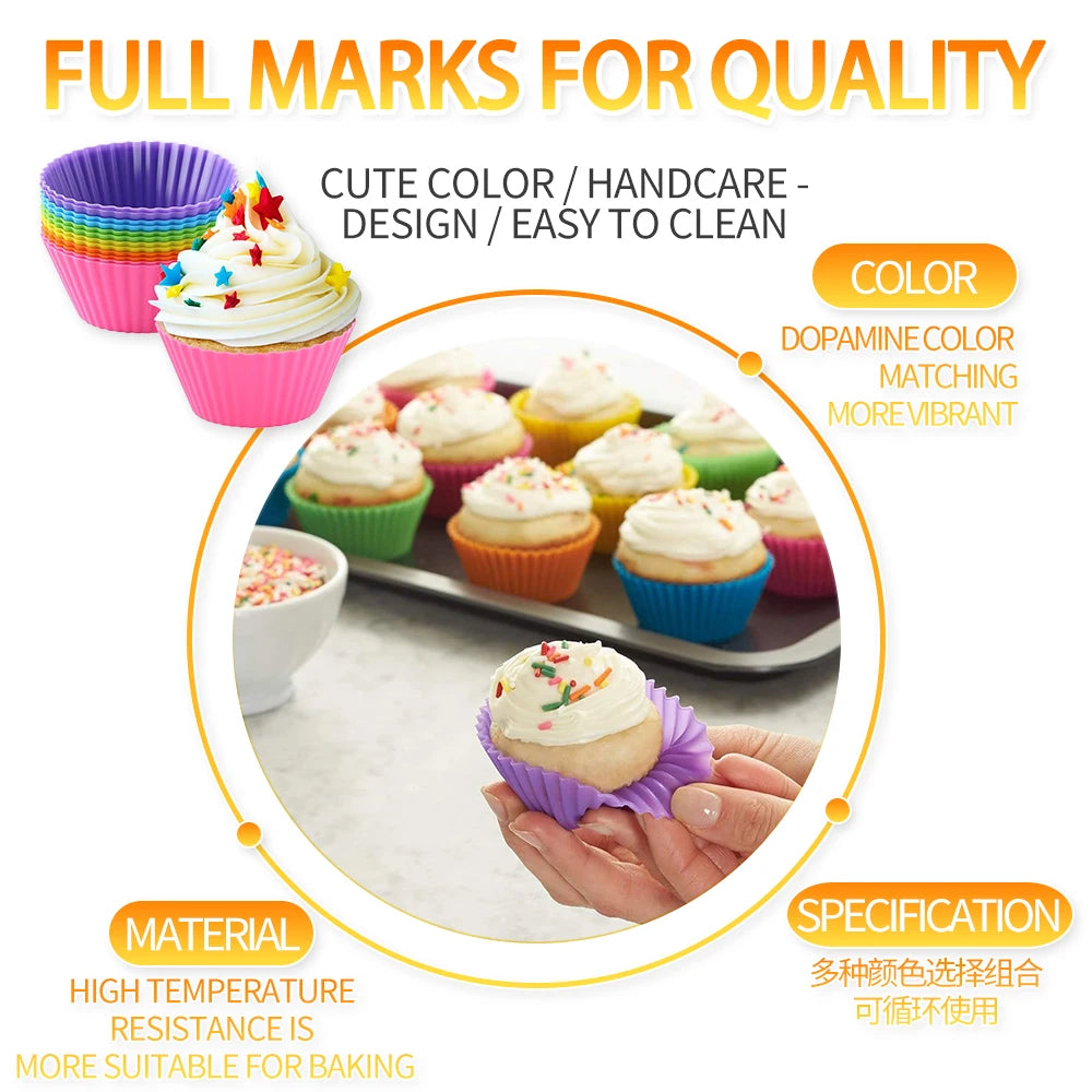 12pcs/lot Silicone Cake Mold Round Heart Shape Muffin Cupcake Baking Molds Home Kitchen Bakeware BPA Free