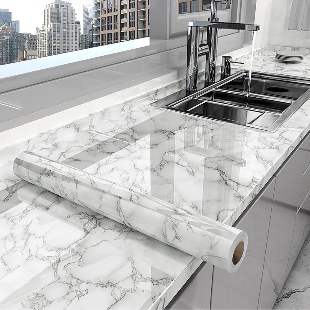 40cm Kitchen Self-adhesive Wall Adhesive Wallpaper Marble Pattern Pvc Home Decorations Oil-proof Water-proof Luxury Home Decor